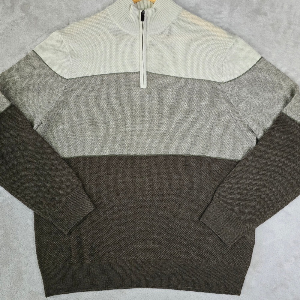 Dockers Men's Large Brown Beige Colorblock Quarter Zip Knit Sweater Grandpacore